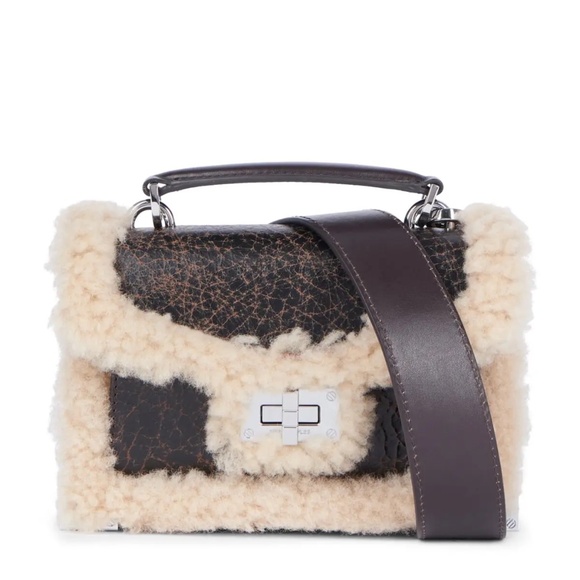 NWT | The Kooples | Leather Shearling-Trim Emily Cross-Body Bag - Picture 1 of 10